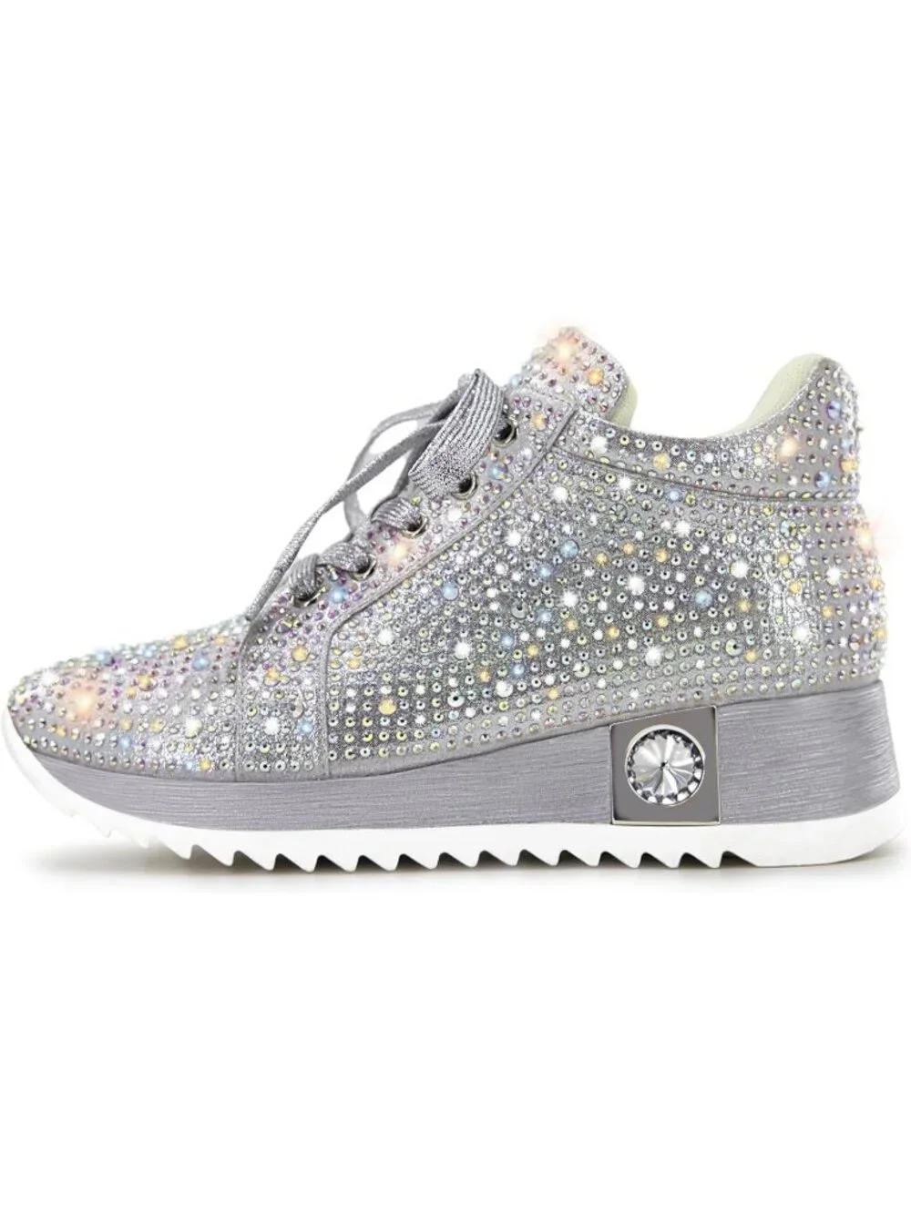 Women's Silver Glitter Sparkly Rhinestone High Top Trendy Sequin Fashion Sneaker